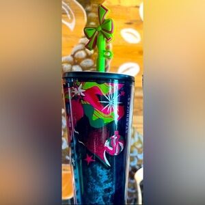 STARBUCKS 2023 “HOLIDAY TUMBLER” NEW w/TAG with Silicone Bow🎀 Straw Cover